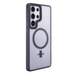 Side angle view of matte translucent magnetic case for Samsung S25 Ultra in purple