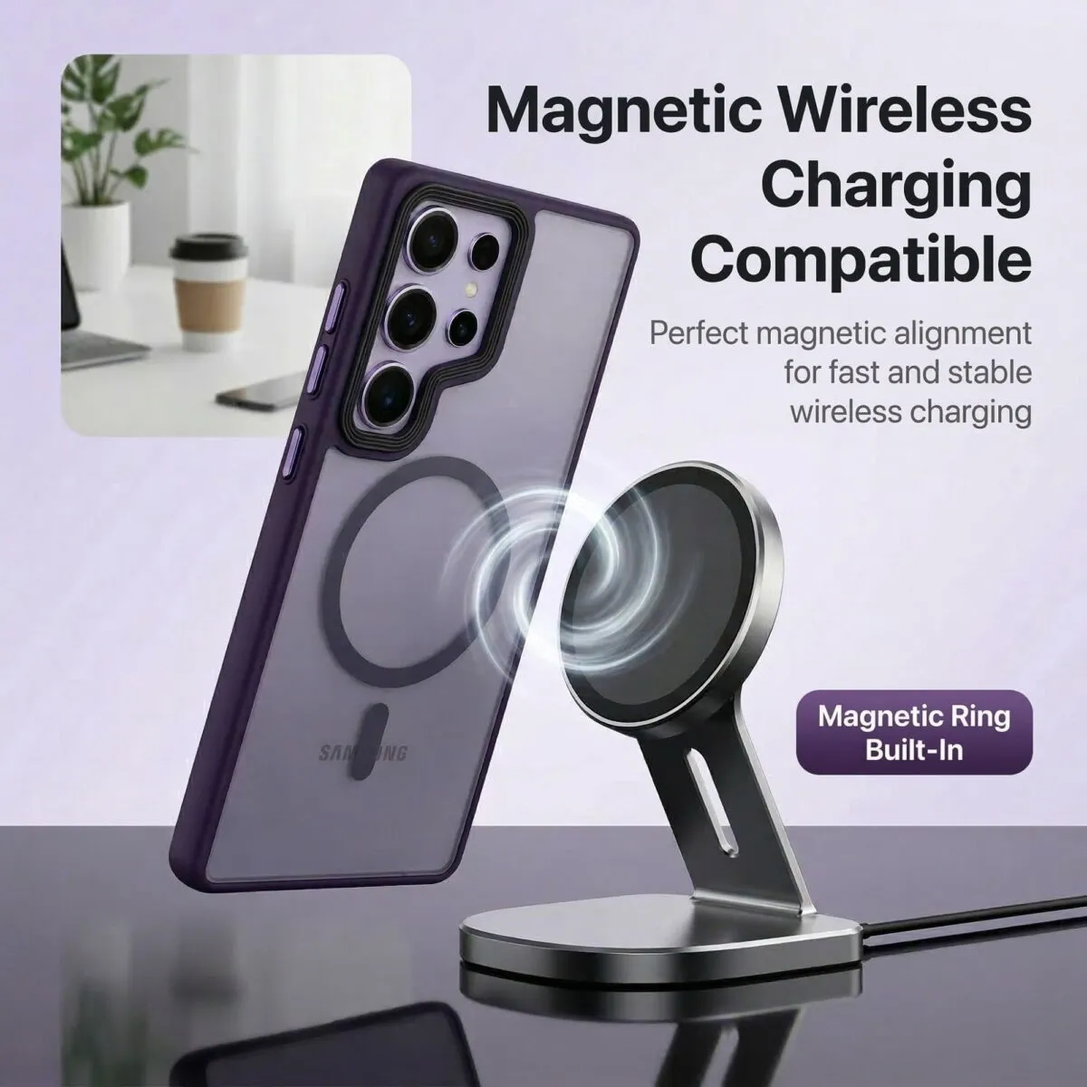 Samsung S25 Ultra magnetic case with wireless charging compatibility and built-in magnetic ring