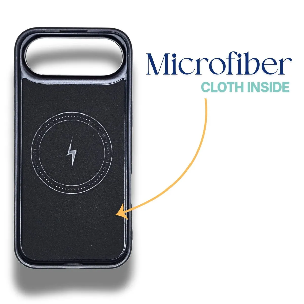 iPhone Air leather MagSafe case interior with soft microfiber cloth lining