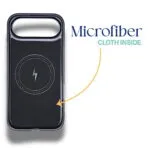 iPhone Air leather MagSafe case interior with soft microfiber cloth lining