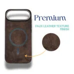 Close up vintage brown faux leather texture finish on MagSafe iPhone Air case