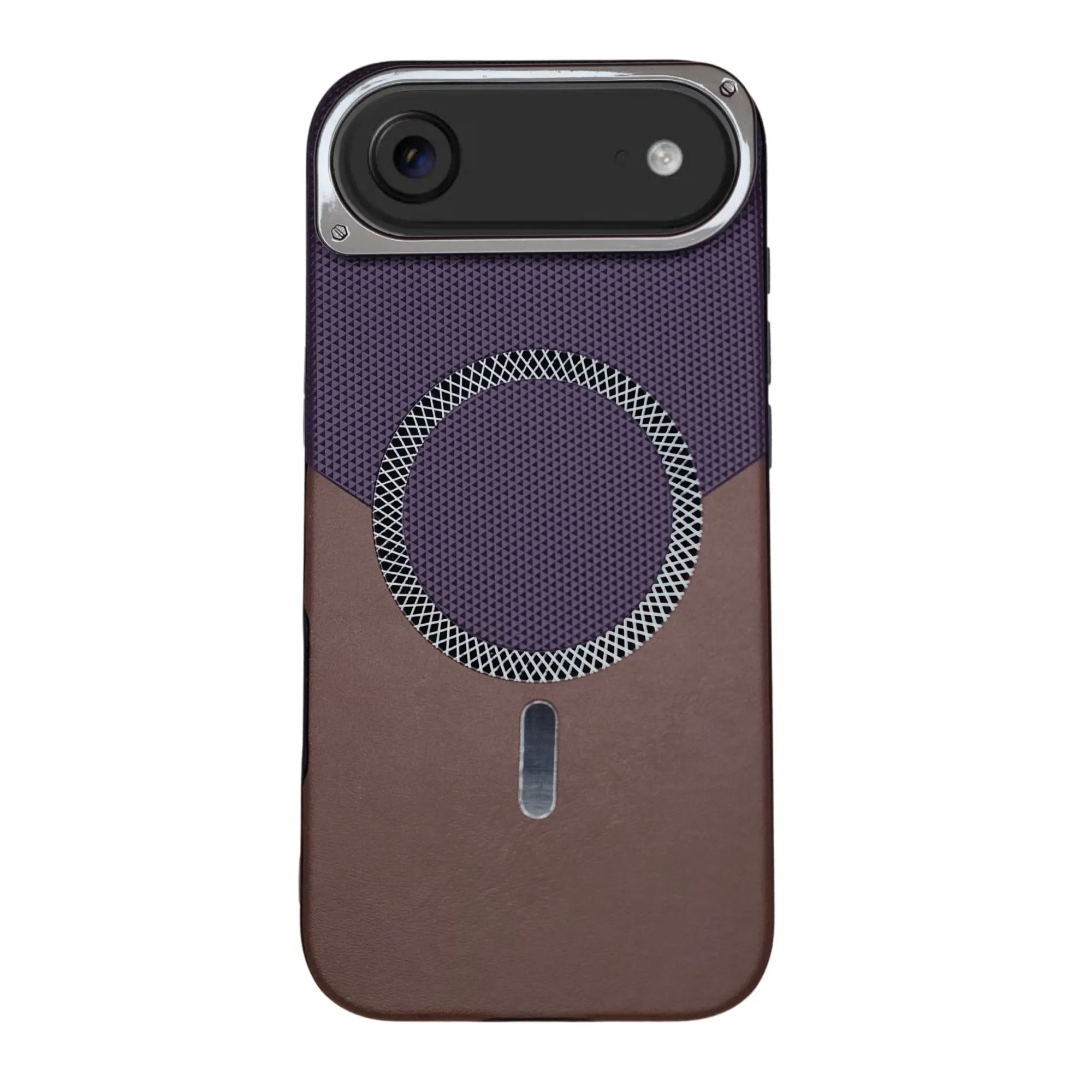 Dual tone purple brown leather MagSafe case for iPhone Air with metallic camera protection