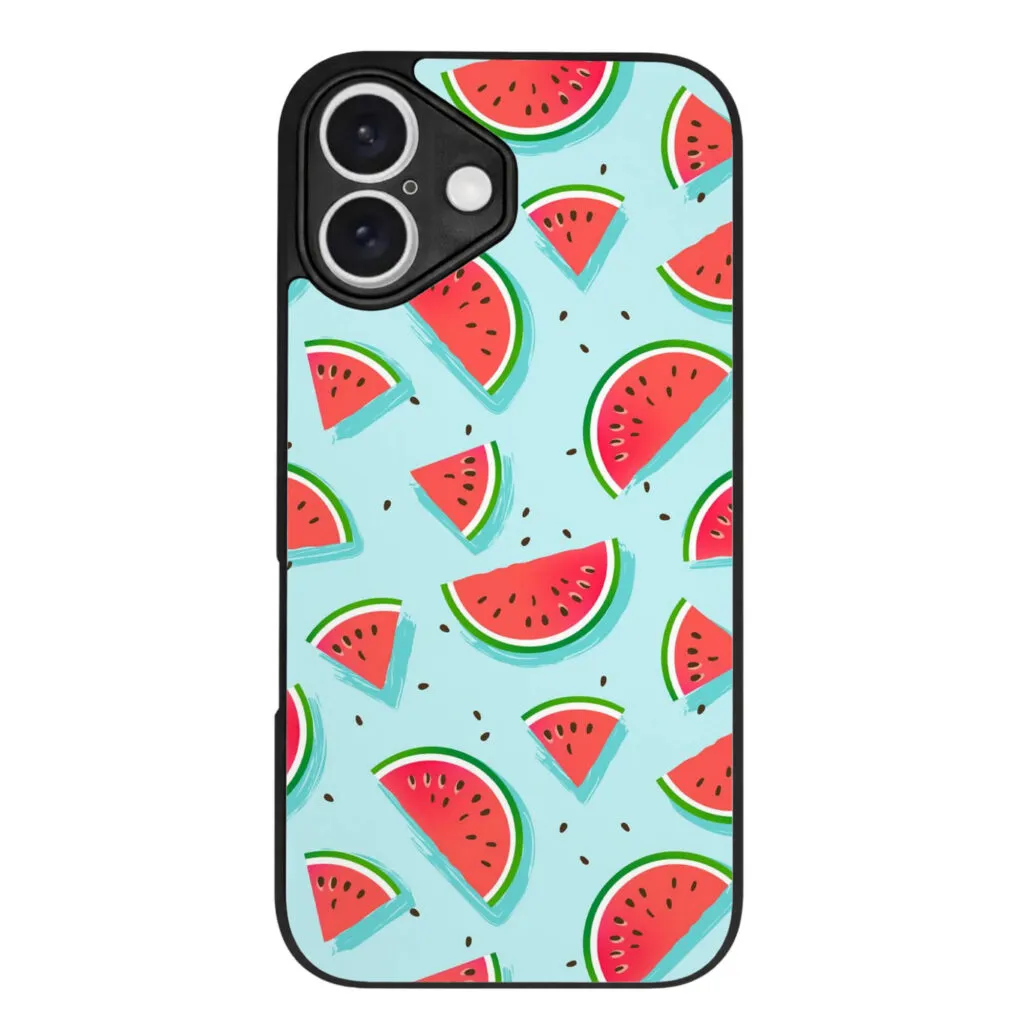 Watermelon printed metal back case for iPhone 16 – front view