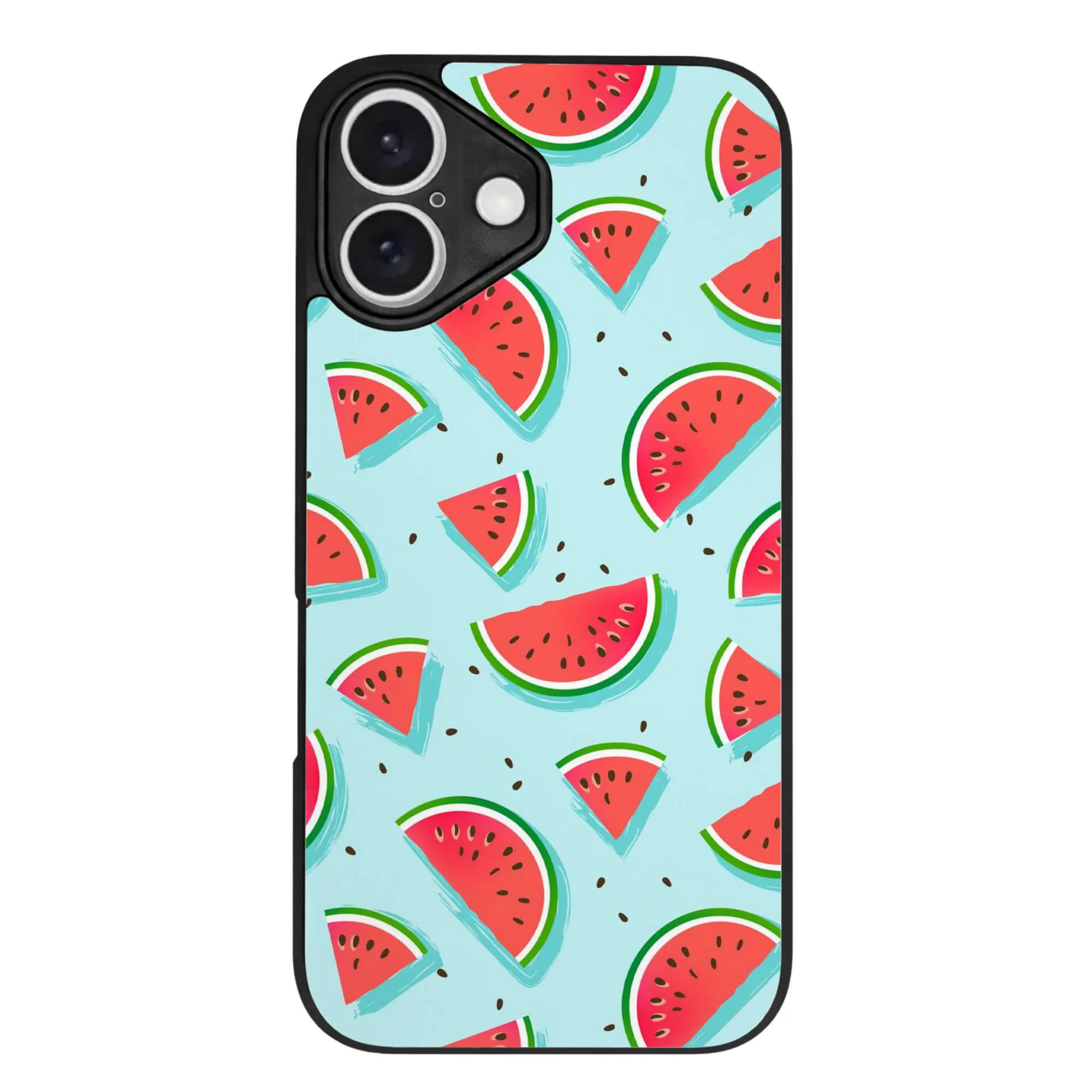 Watermelon printed metal back case for iPhone 16 – front view